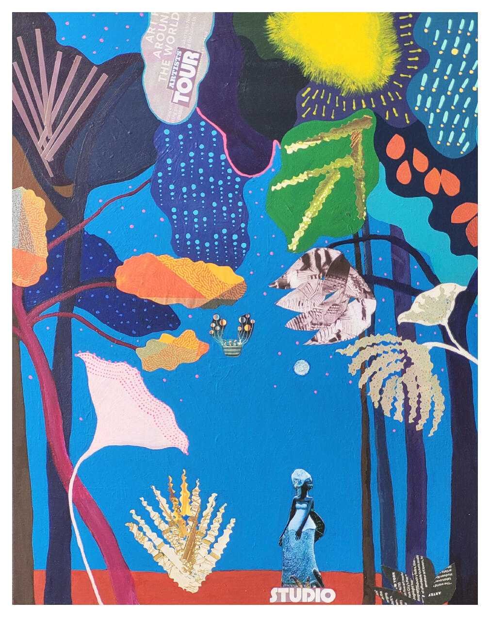 Artist&#39;s journey: 16x20 Acrylic, paper collage on canvas.